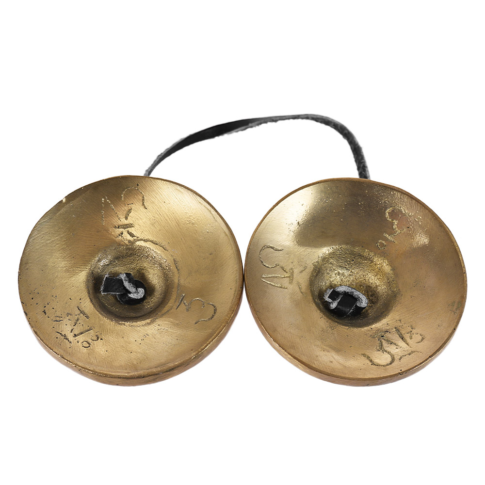 Campana de platillo Tingsha de meditación tibetana hecha a mano, 2.6 pulgadas/6,5 cm, con los ocho símbolos favorecedores budistas