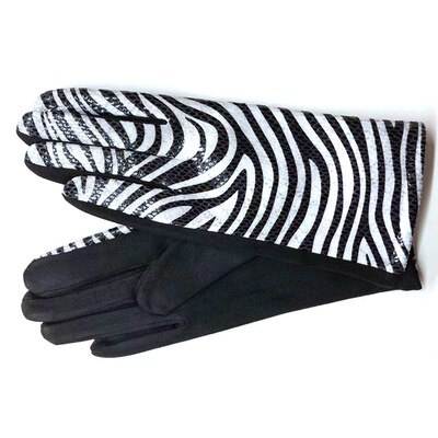 Gants à écran tactile pour femmes | Hiver, motif de serpent en Faux cuir d'animal, gant de conduite, daim velours épais, gant léopard H87: H85 Black