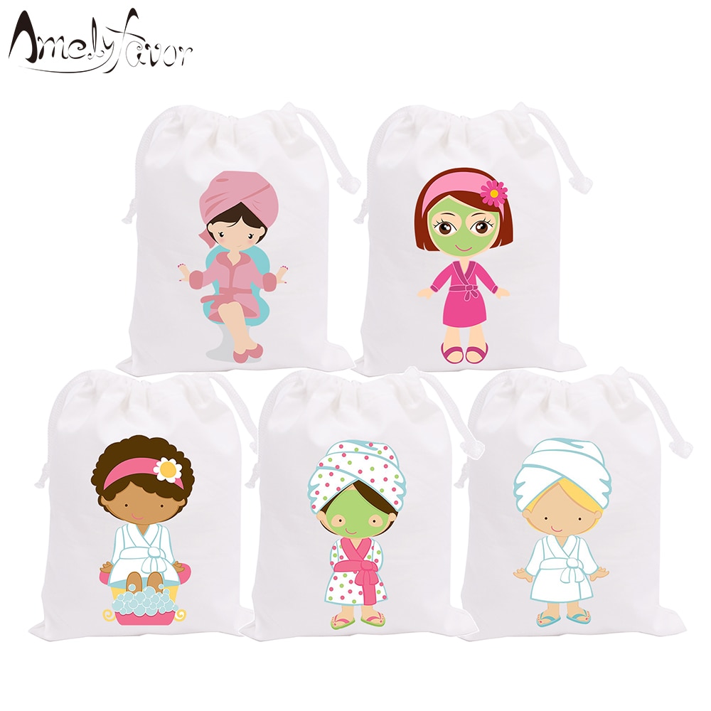 SPA Theme Party Favor Bags Girls' Party Bags SPA Cosmetics Bags Party Supplies 5PCS