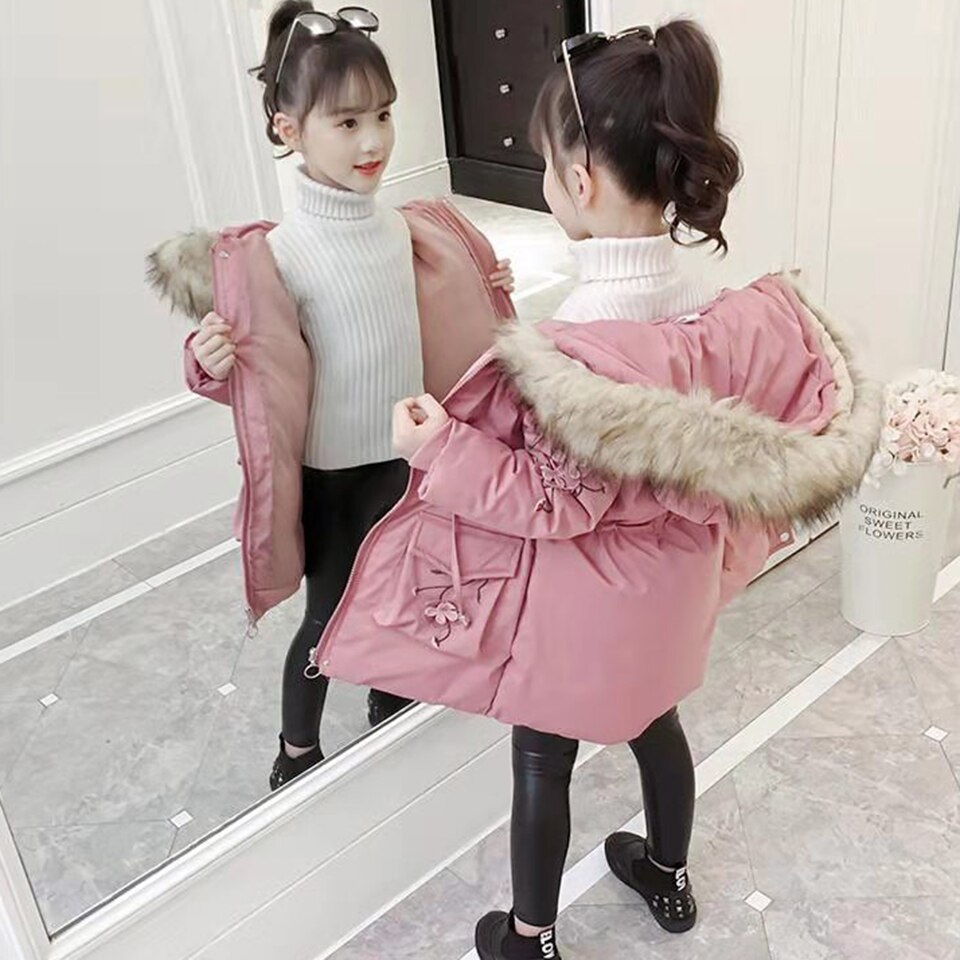 Children Winter Girls Down Cotton Parka 3 Colors Kids Girl Hooded Coat Thicken Parkas Cotton-padded Outerwear Jackets