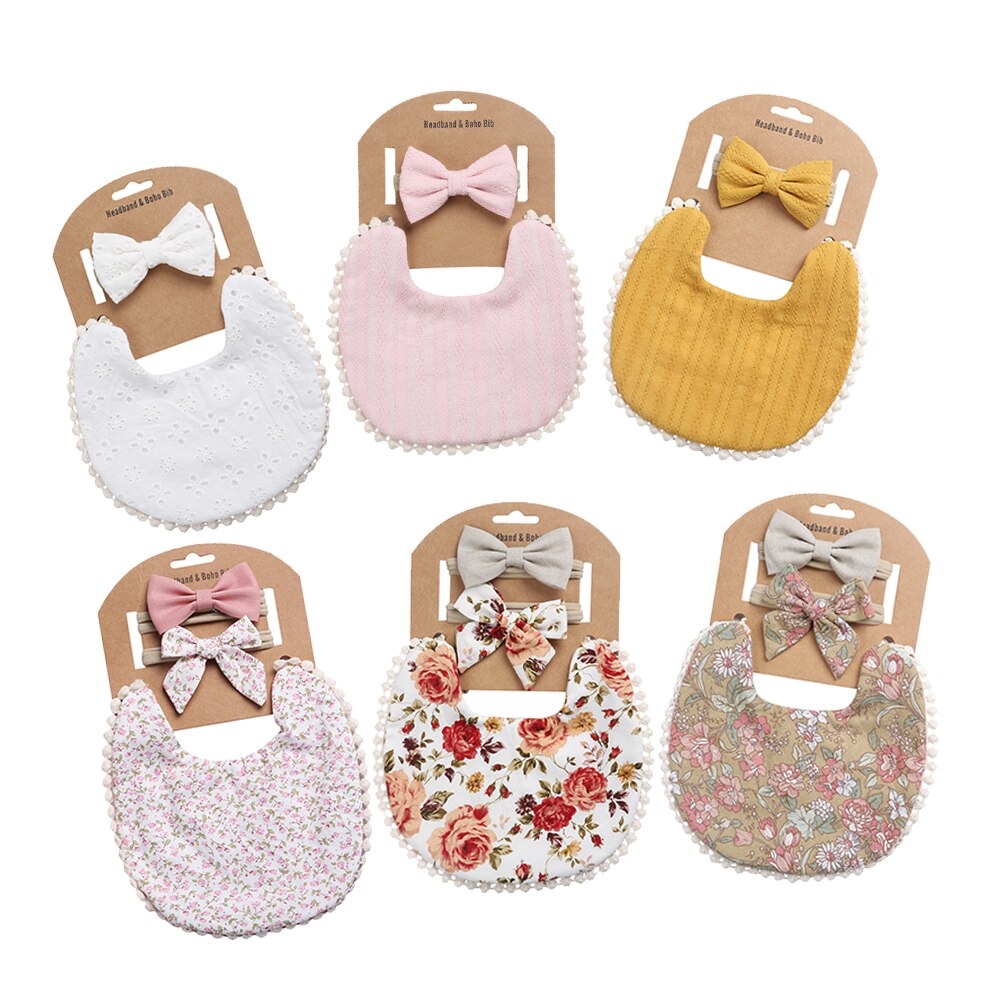 Conjunto de Baberos con diadema para bebé, toalla con borla para Saliva, Bandana con estampado Floral, lavable, paño para eructar, alimentación de bebé, 3 unids/set
