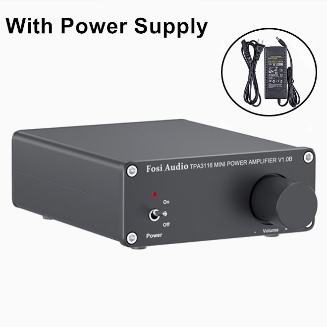Fosi Audio 2 Channel TPA3116D2 Stereo Audio Class D Amplifier 50W X 2 - V1.0 Power Amplifier For Home Passive Speakers: Black With Power