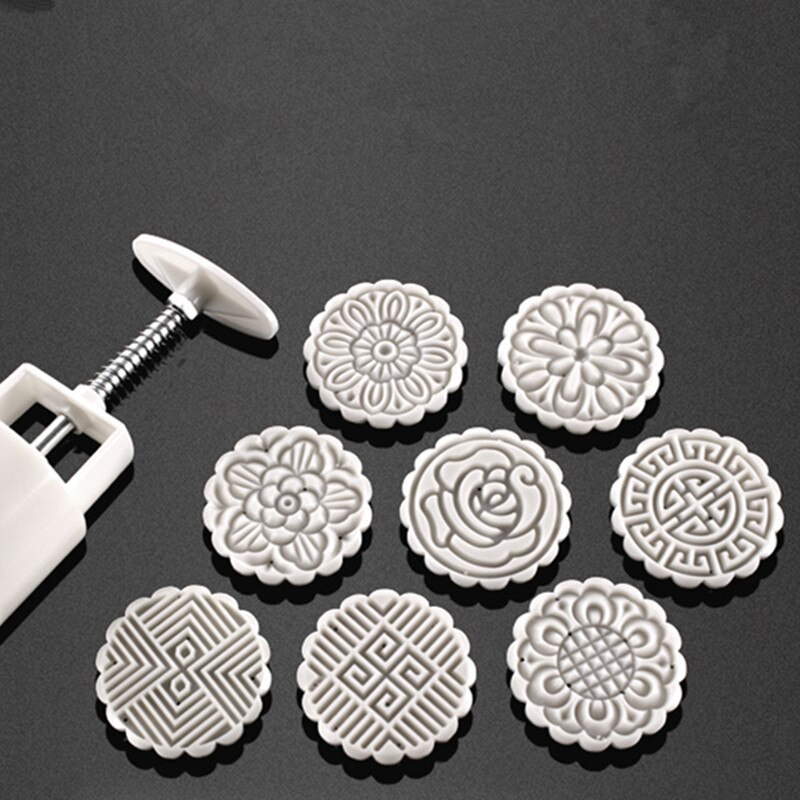 Cake Plunjers Set 75G Ronde Maan Cakevorm Goedkope Keuken Bakvormen Handpers Cakevorm Bloem Mooncake Gereedschappen 8 Stempel