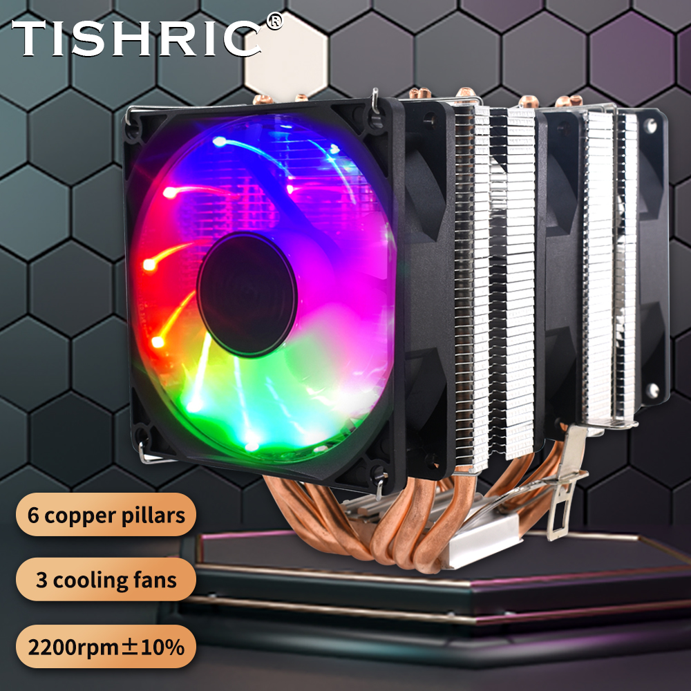 TISHRIC-ventilador de refrigeración de CPU de 6 tubos de calor, 4 pines, PWM, RGB, PC, para Intel LGA 1150, 1151, 1155, 1200, 1366, , X79, X99, AM3, AM4