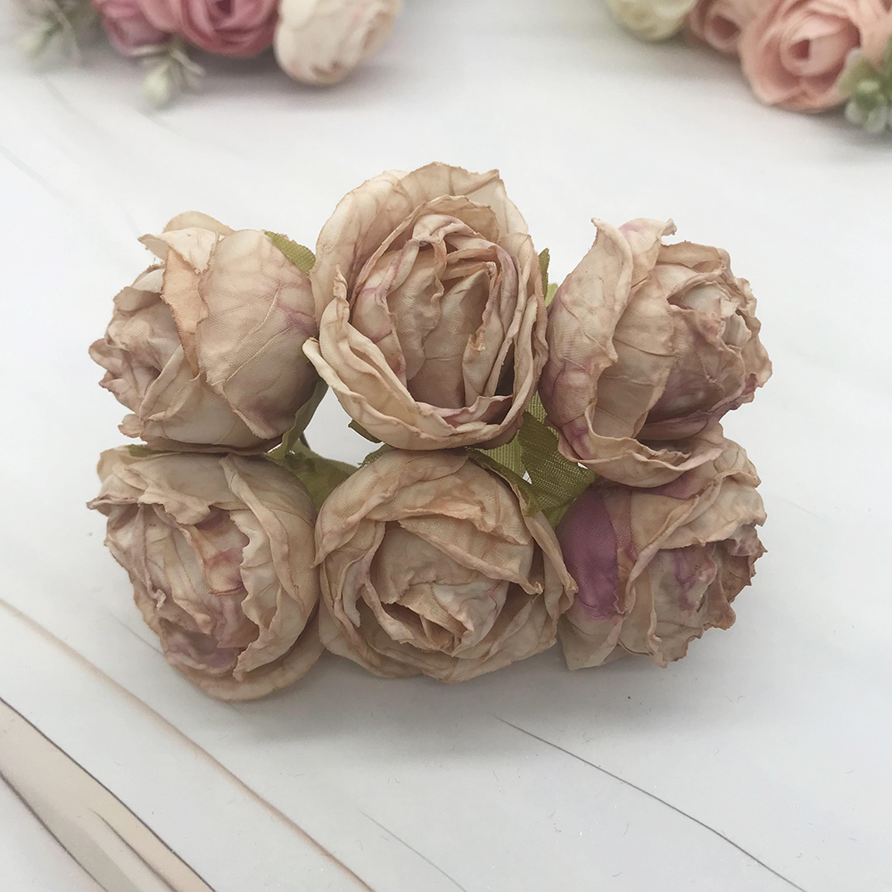 Guirnalda diy de 6 piezas de simulación, tocado de bosque, capullo de té europeo, borde , flor de seda Rosa retro, material de decoración de brotes: Negro
