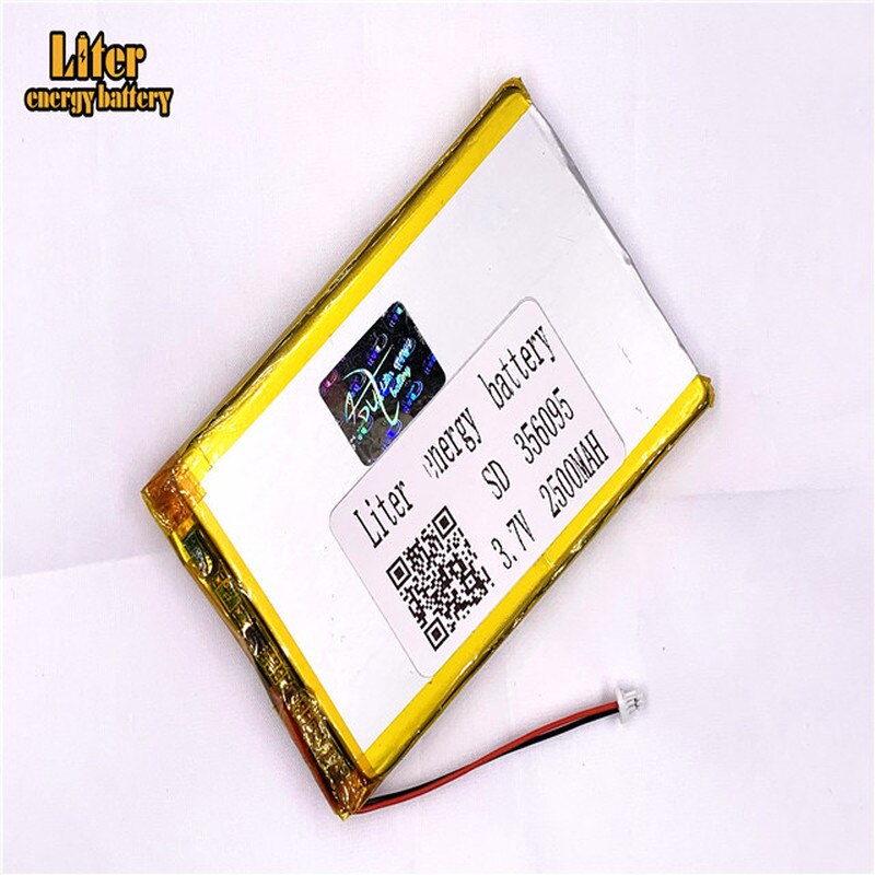 1.0MM 2pin connector 356095 2500mah 3.7V Li-ion Polymer Battery Rechargeable For e-books GPS PDA Tablet PC Battery