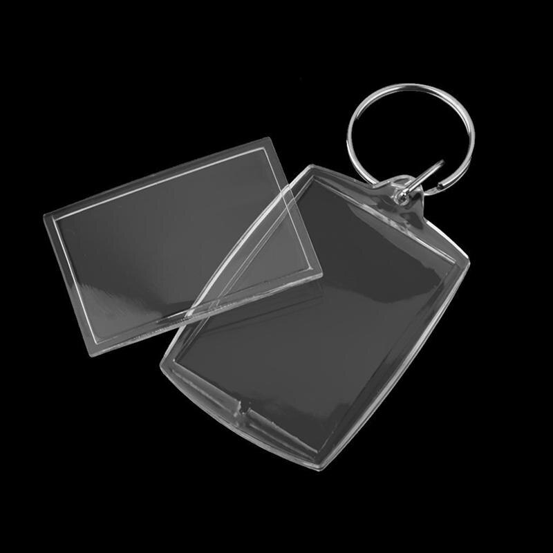 100pcs Rectangle Transparent Blank Acrylic Insert Photo Picture Frame Keyring Keychain Key Holder DIY Split Ring Key Chain