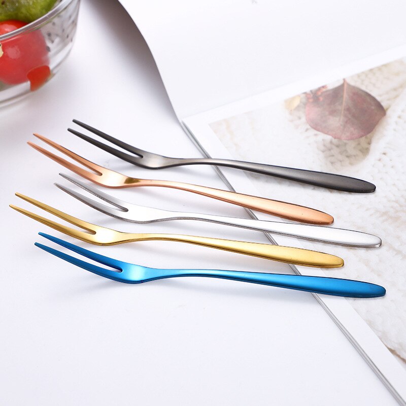 2/6pcs Fruit Fork Set Mini Cute Stainless Steel Dessert Forks Silver Gold Rose Gold Cake Flatware Cutery Fork for Home Use
