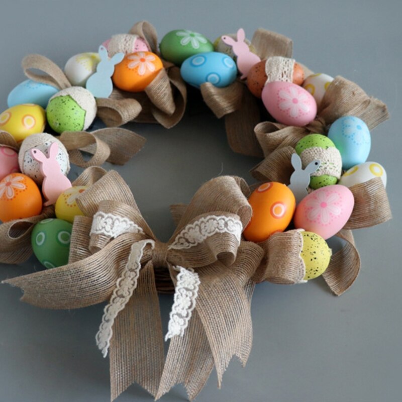 40cm kolorowe rattanowe koło pisanki kokarda uszy królika wieniec drzwi powiesić wielkanoc dekoracji wnętrz