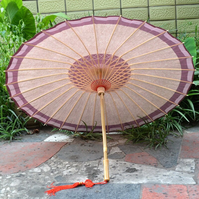 Paraguas artesanal chino de Color profundo de madera para mujer, sombrilla con manija larga, estilo Retro para adultos, paraguas de papel al óleo, decoración para exposiciones artísticas