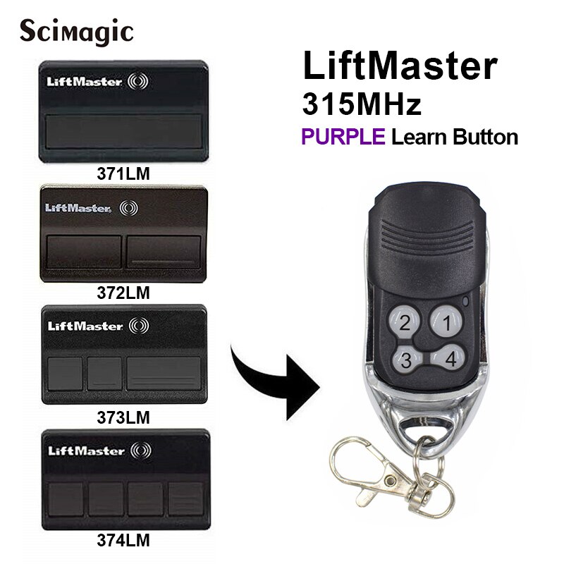 Chamberlain LiftMaster Merik Craftsman 371LM 372LM 373LM 374LM Garage Gate 315MHz Remote Control Opener Purple learning button