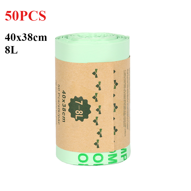 50 Stuks 6/8/10L/30L Platte Vuilniszakken Biologisch Afbreekbare Vuilniszakken Huishoudelijke Composteerbare Vuilnis Liners Zakken voor Keuken: Licht Groen