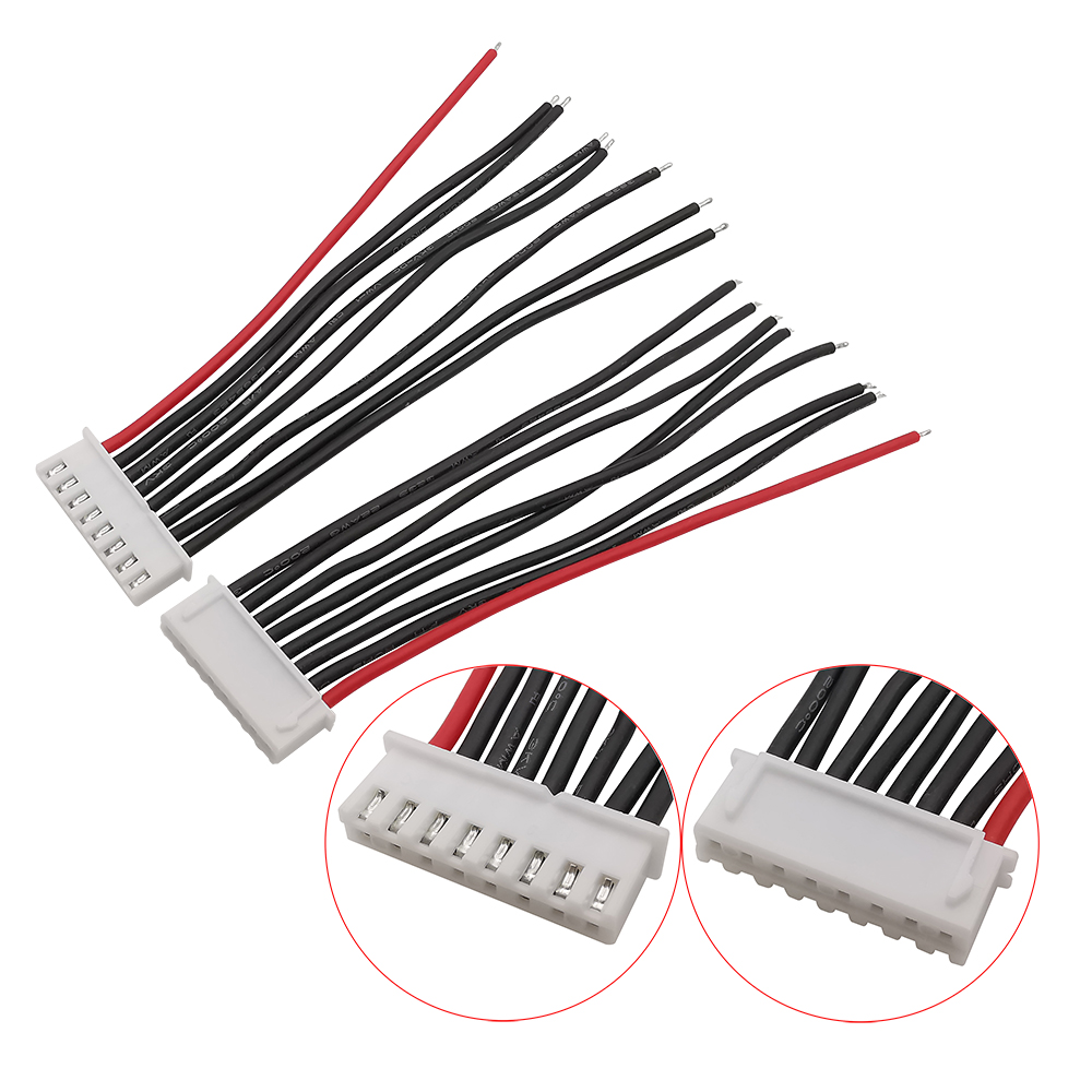 Conector JST XH de 5/10 piezas, 1S, 2S, 3S, 4S, 5S, 6S, 7S, cargador de batería LiPo, Cable balanceador de 10cm, 15cm, 20cm, cables de silicona 22AWG: 7S 8 Pin / 5Pcs / 20CM