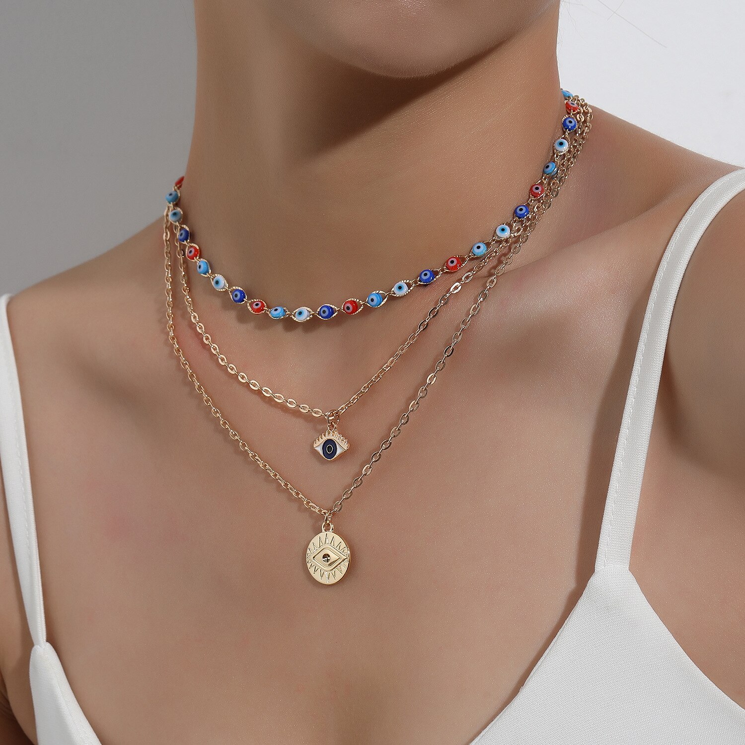 Moda turecki Evil Eyes wielowarstwowe naszyjniki dla kobiet czeski Vintage diabeł wisiorek naszyjniki Choker koraliki Party biżuteria nowy
