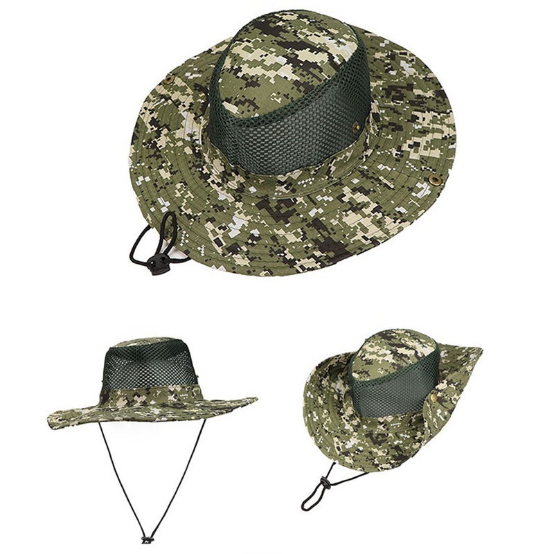 Outdoor Sport Mannen & vrouwen Vissen Hoed Camouflage Emmer Hoed Wandelen Camo Ripstop Jungle Bush Hoeden Boonie Brede Rand zon Caps