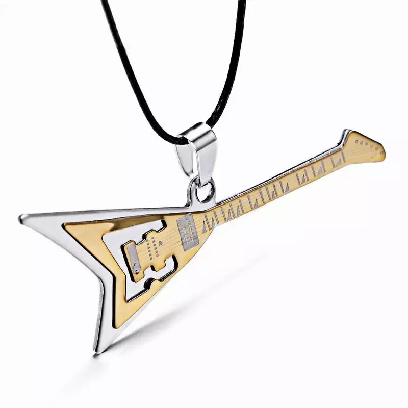 Rinhoo damen herren musik gitarre anhänger halskette edelstahl halsketten lederkette schmuck popmusik festival schmuck