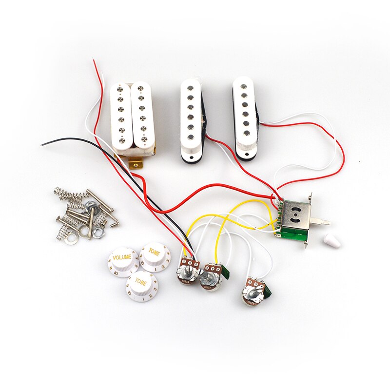 SSS SSH HH Electric Guitar Pickup Wiring Harness Prewired 5-way Switch 2T1V for ST Electric Guitar Black White Guitar Parts: SSH White