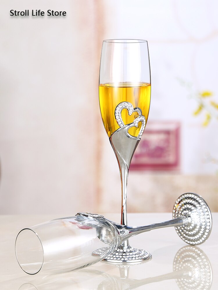 Crystal Heart-shaped Wedding Glasses Champagne Wine Glass Goblet Beer Red Wine Glass Cups Copas De Cristal Box Set FJ016