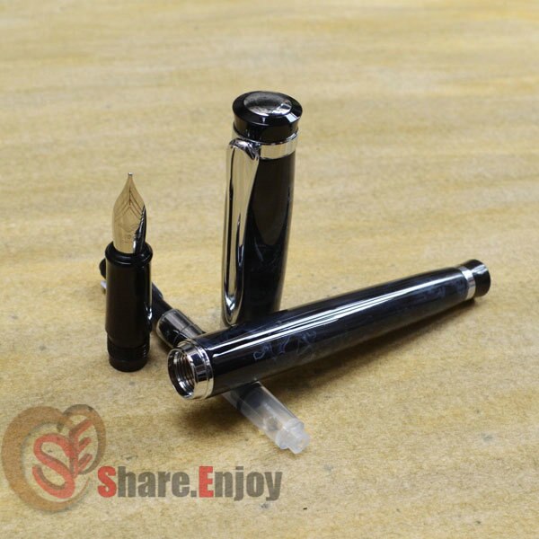 2 stuks baoer 508 zwarte en zilveren medium penpunt vulpen + rollerballpen