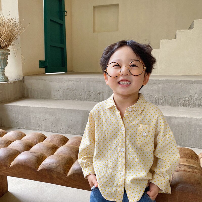 Boys Korean Style Cotton Dot Long Sleeve Shirts Spring and Autumn Lapel Collar Baby Boys soft all-match casual shirt