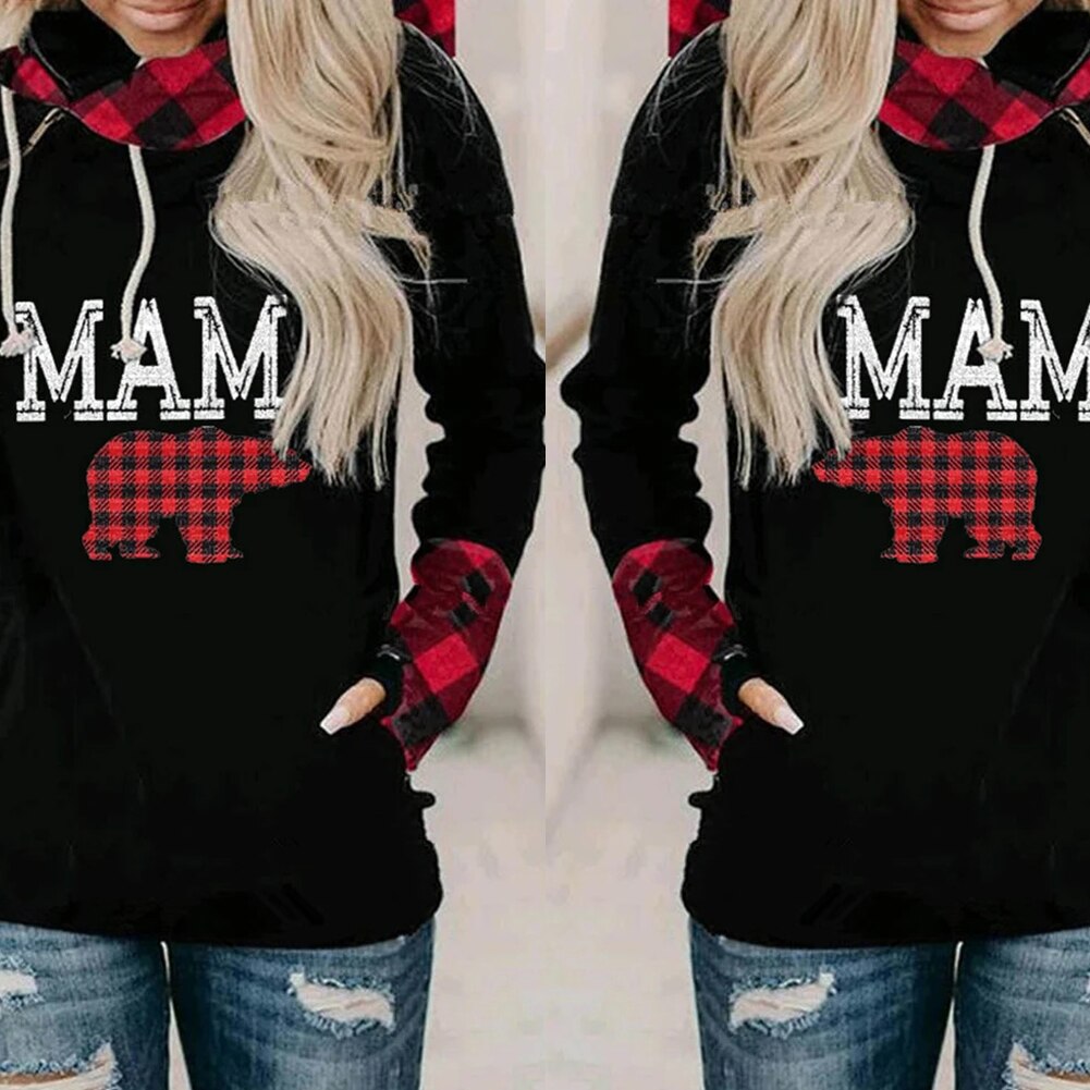 Women's Hoodie - Plaid Animal Print - Hooded Casual Sweatshirt - Long Sleeve Fashion