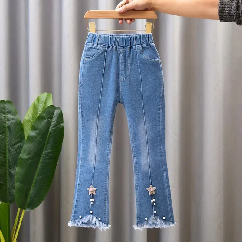 Jeans longs évasés pour enfants, pantalons de cow-boy pour filles, pantalons pour enfants de 4 à 10 ans, printemps, automne, , 2024