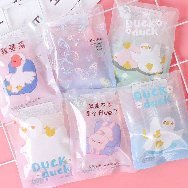 1 Pcs Mini Winter Reusable Gel Hand Warmer Transparent Cute Word Print Instant Heating Pack Warmer Water Bags Color Random