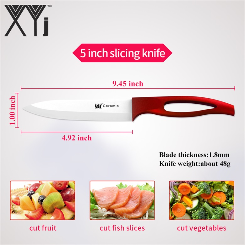 XYj Ceramic Knives Kitchen knives Tool 3 4 5 6 inch Chef Knife Cook Set+Peeler White Black Blade Multi-color Handle: 5 inch Slicing Knife