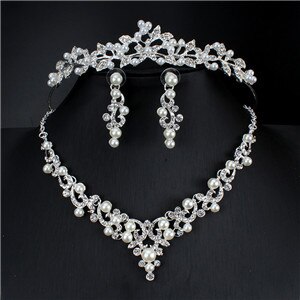 Ensemble de bijoux de mariage pour femmes, accessoires pour vêtements de mariée, collier, boucles d'oreilles, couronne, ensemble trois pièces: 5