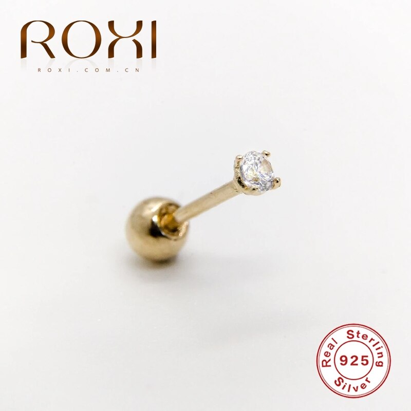 ROXI Minimalismus Einzigen Zirkon Kristall Gewinde Kleine Stud Ohrringe für Frauen Mädchen Dünne Feine Schmuck 925 Sterling Silber Ohrringe: gold 