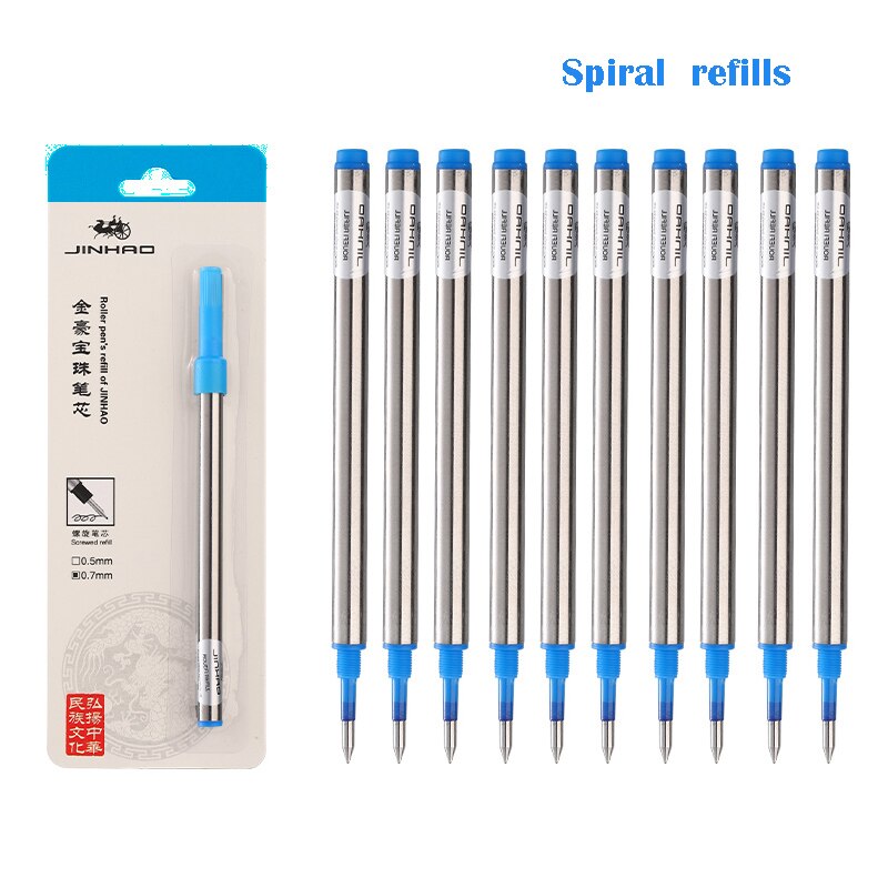 10PCS/lot Rollerball Pen Refill 0.5mm 0.7mm Nib Black/Blue Ink Original refill for Writing Accessories School Stationery: Blue Spiral