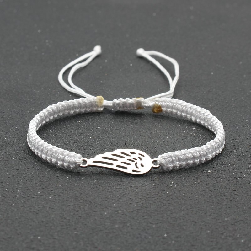 Bransoleta ze stali nierdzewnej Angel Wing Charm bransoletka ręcznie pleciona regulowana Lucky czerwona linka bransoletki dla kobiet mężczyzn biżuteria przyjaźni: White