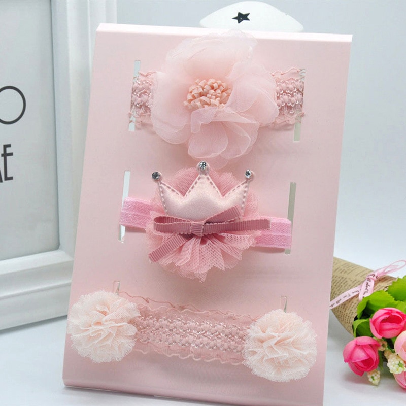 3Pcs/Set Cute Bownot Baby Headband Flower Baby Girl Elastic Hair Bands Crown Headwear Props Baby Girl Accessories