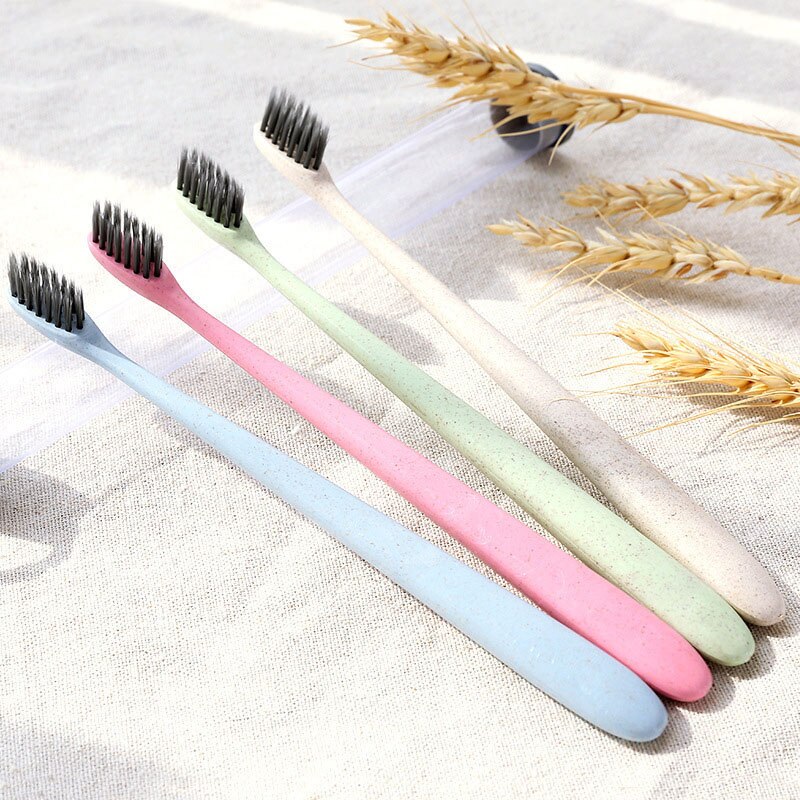 1pc material do talo de trigo escova de dentes ultra fino super macio cerdas escova de dentes simples titular escova de limpeza profunda para cuidados orais