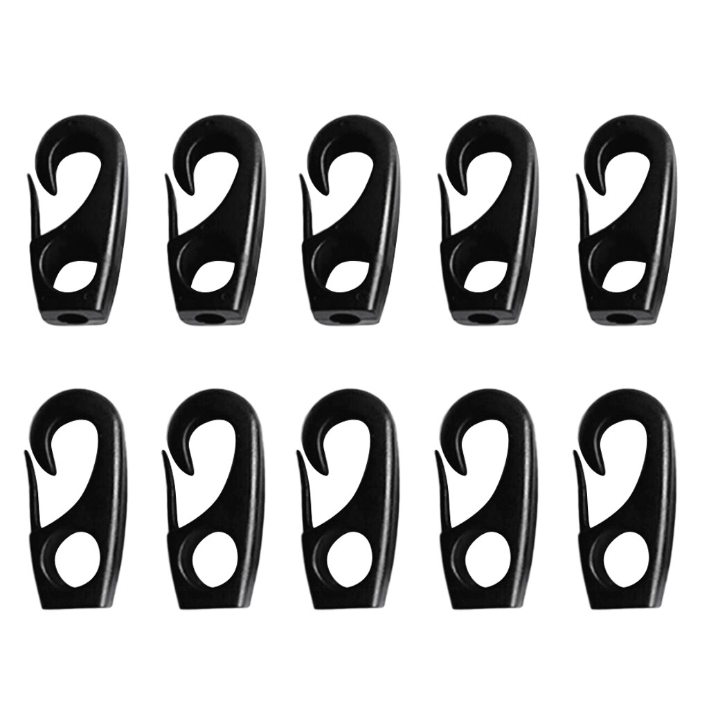 10 Pcs Black Plastic 7mm Elastic Bungee Rope Shock Cord Hooks for Fixing Tarpaulin, Banner, Cover, Kayak