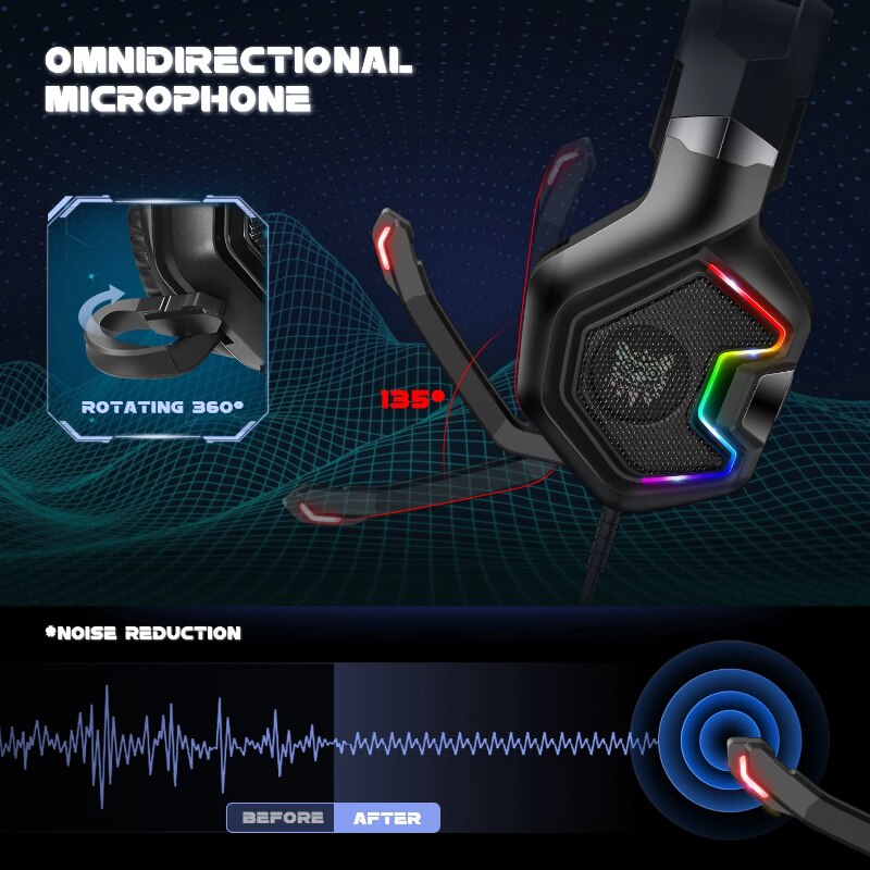 ONIKUMA K10Pro Gaming Headset Noise Cancellation for PC/PS4/XBOX Wired Headset With LED Backlight MIC For Gamer