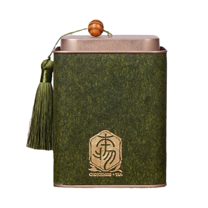 Metal Tinplate Box Square Tea Container Jar with Tassel Lid Green Tea Storage Box for Coffee Herb Candy Sugar Spices: Green