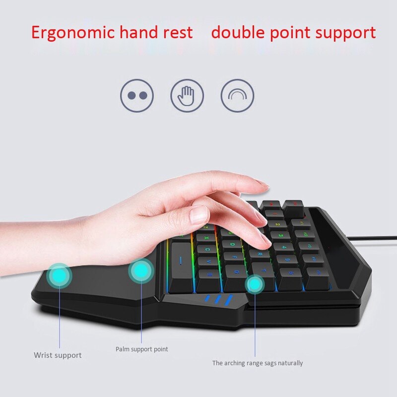Een Hand Toetsenbord Rgb Gaming Toetsenbord 35 Toetsen Led Linkerhand Mini Toetsenbord Voor Mobiele Game