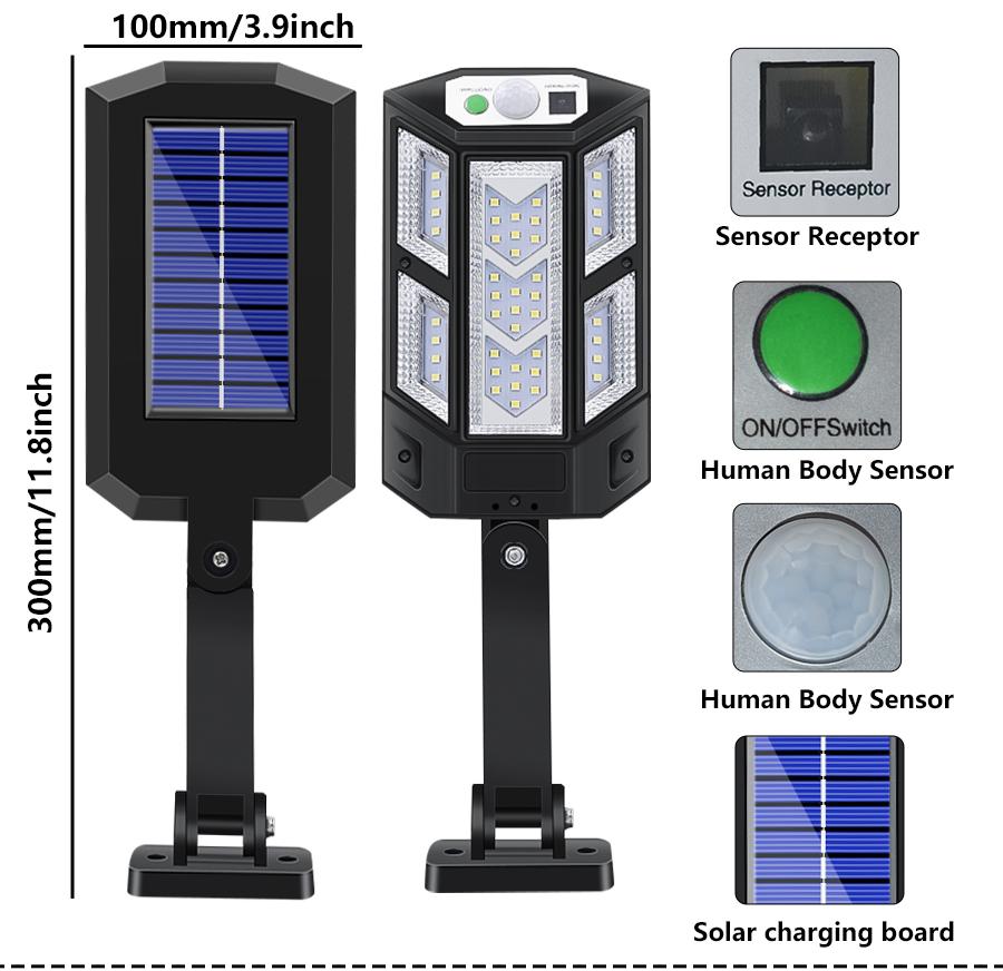 2500W Sensor Street Lamp 3 Modes Outdoor Solar LED Lights Waterproof Security Garden Lighting Remote Control Street Yard Light