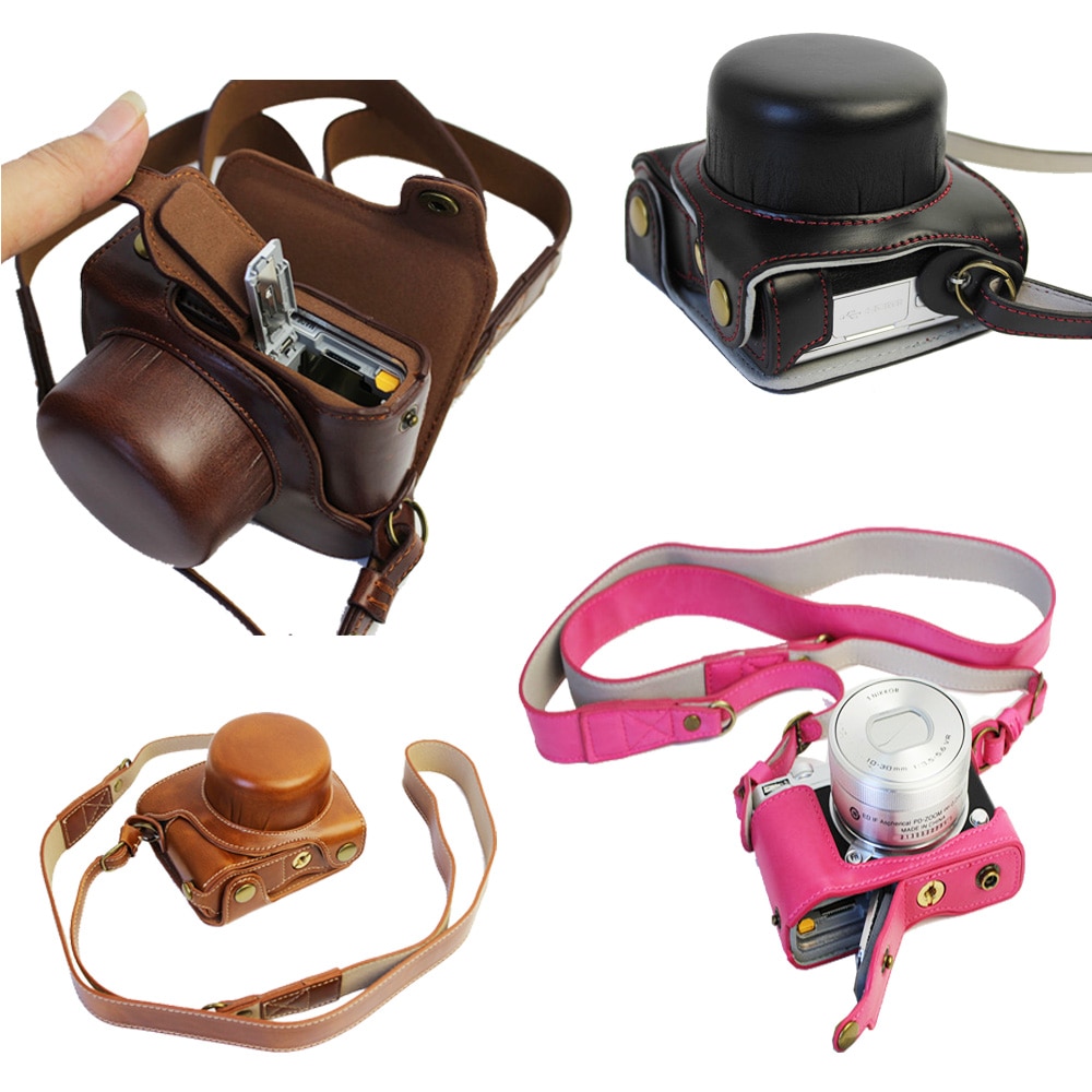 Funda de cuero PU de lujo para cámara Nikon 1 J5, 1J5, lente de 10-30mm, , con correa, batería abierta, nueva