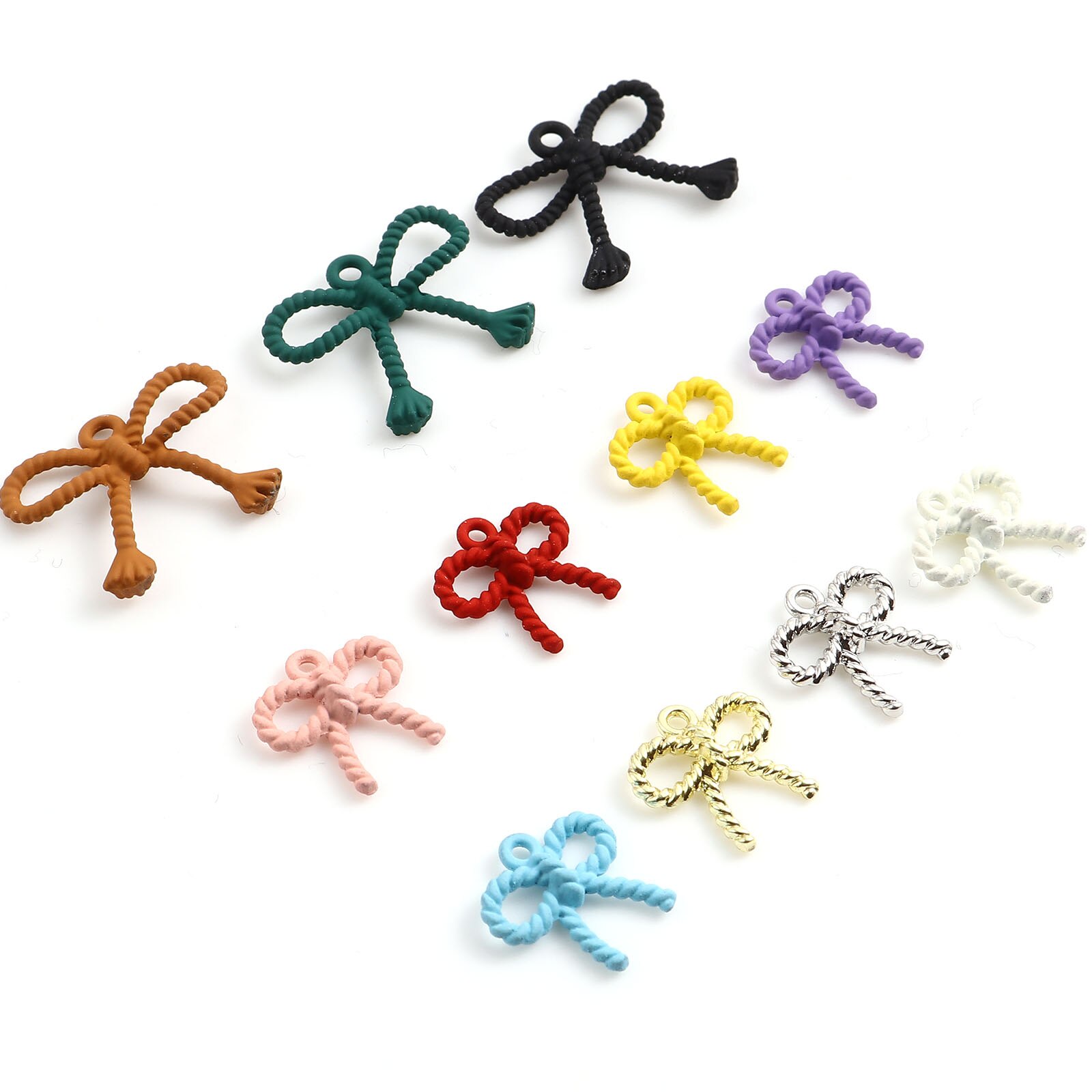 Metal Charms Bowknot Multicolor Painted Hollow Pendants DIY Making Sweet Necklace Earrings Women Party Jewelry,10PCs