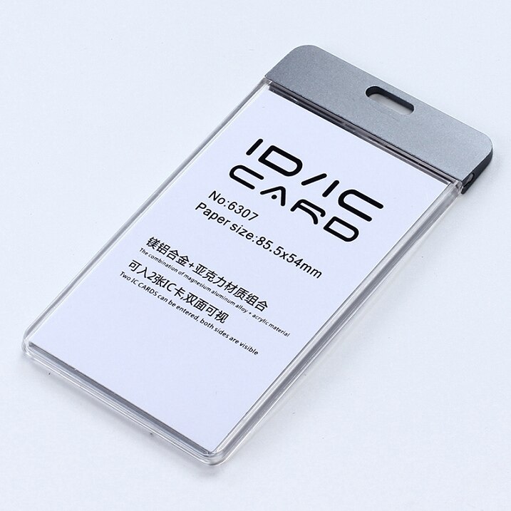 Brand Horizontal Vertica ID IC Card Case Badge Holder without Lanyard,Acrylic Transparent Card Holder with Metal Fasteners: vertical grey