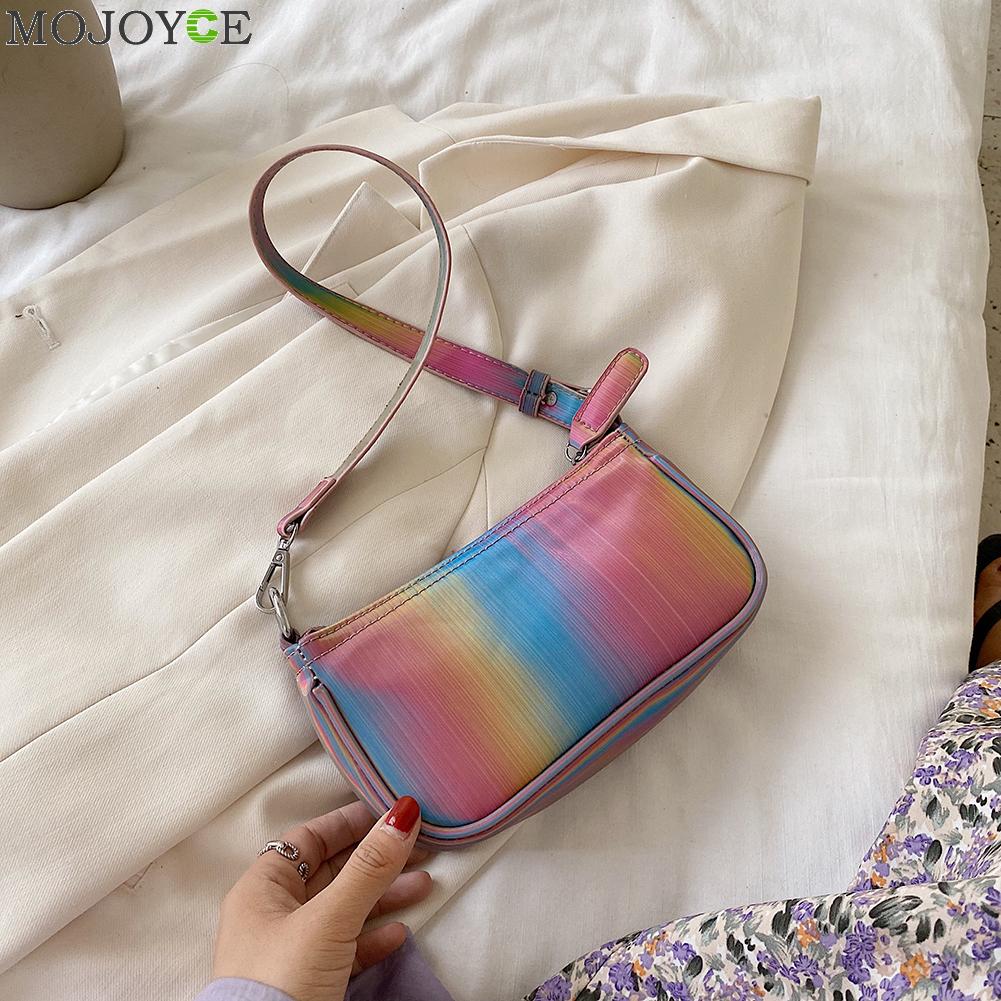 Mode Vrouwen Tote Bag Pu Schouder Handtassen Lady Rainbow Kleine Onderarm Portemonnees Multi-Functionele Vrouwelijke Festival