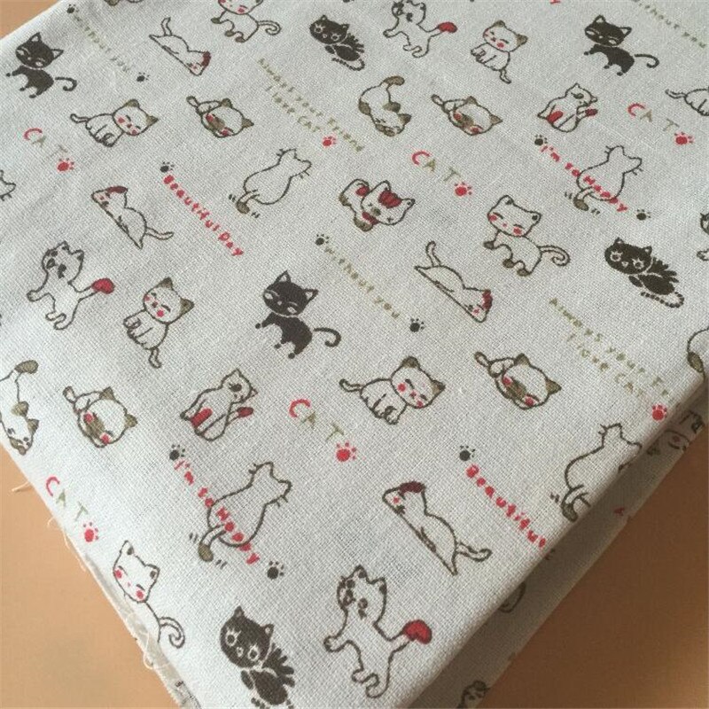 Cat Printed Canvas Fabric Cotton Linen Patchwork Fabric DIY Sewing Quilting Material Manual Sewing Linen Cotton Material Crafts