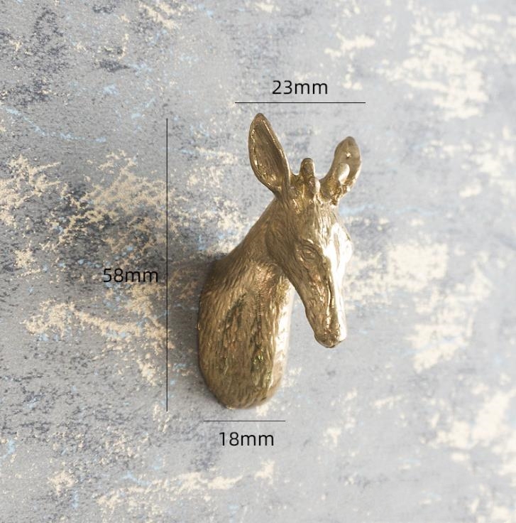 Nordic Stijl Paard Hoofd Herten Hond Creatieve Massief Messing Knop Vintage Kast Handvat Lade Pull Geborsteld Messing Kleur: Deer