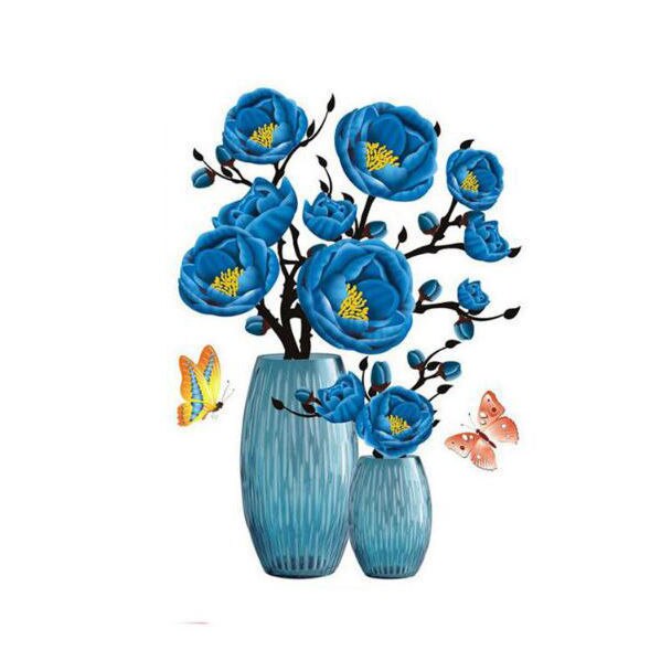 YIGUISI TikTok 1Pc Wasserdichte 3D Rose Blume Zauberstab Aufkleber Simulation Vase Dekoration Selbst-Klebstoff Zauberstab Aufkleber: Blau