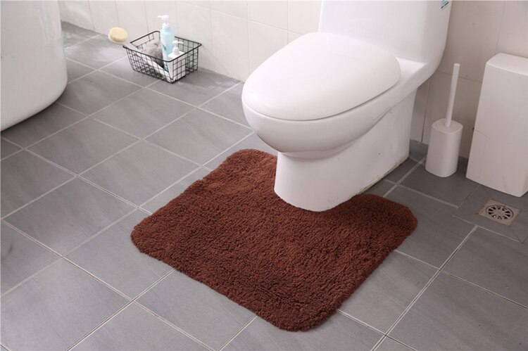 Cotton Bathroom Carpet Thick Flocking Bath Mat Set Water Absorption U Shape Toilet Floor Feet Rug And Lid Cover 1 Pcs: coffee U shape