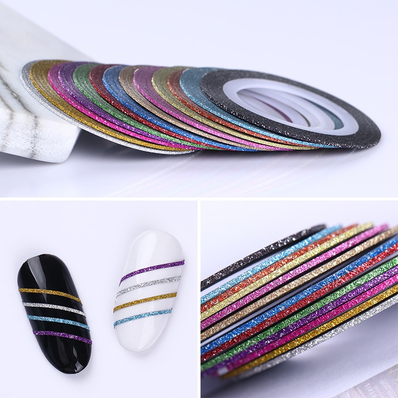 13 Rolls Kleurrijke Matte Nail Art Striping Tape Set Glitter 1 Mm Multi-color Lijm Lijn Stickers Nail Art decoratie