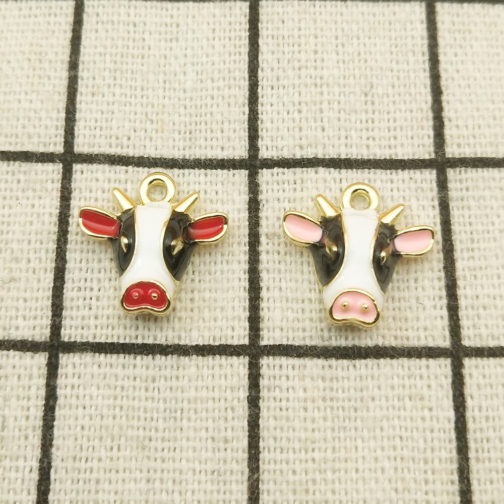 10pcs enamel cow head charm jewelry accessories earring pendant bracelet necklace charms zinc alloy diy finding 14x15mm