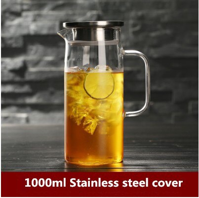 Kaldt glass vannflaske krukke vannkoker gjennomsiktig stor kapasitet varmebestandig vannkanne med håndtak tekanne beholder 1.0 l 1.2l 1.5l: A1000ml